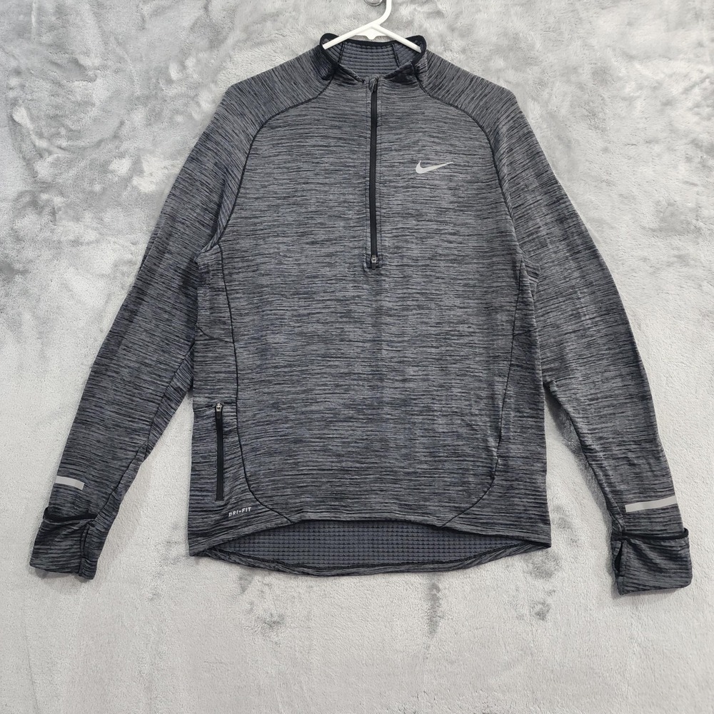 Nike Top Mens M Gray Dri-FIT Sphere Element 1/2 Zip Pullover Thumbholes Running
